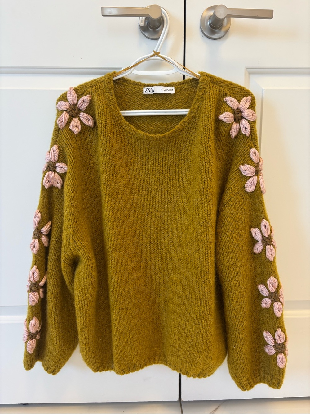 Zara Mustard Knit Sweater with 3D Floral Appliqué – M